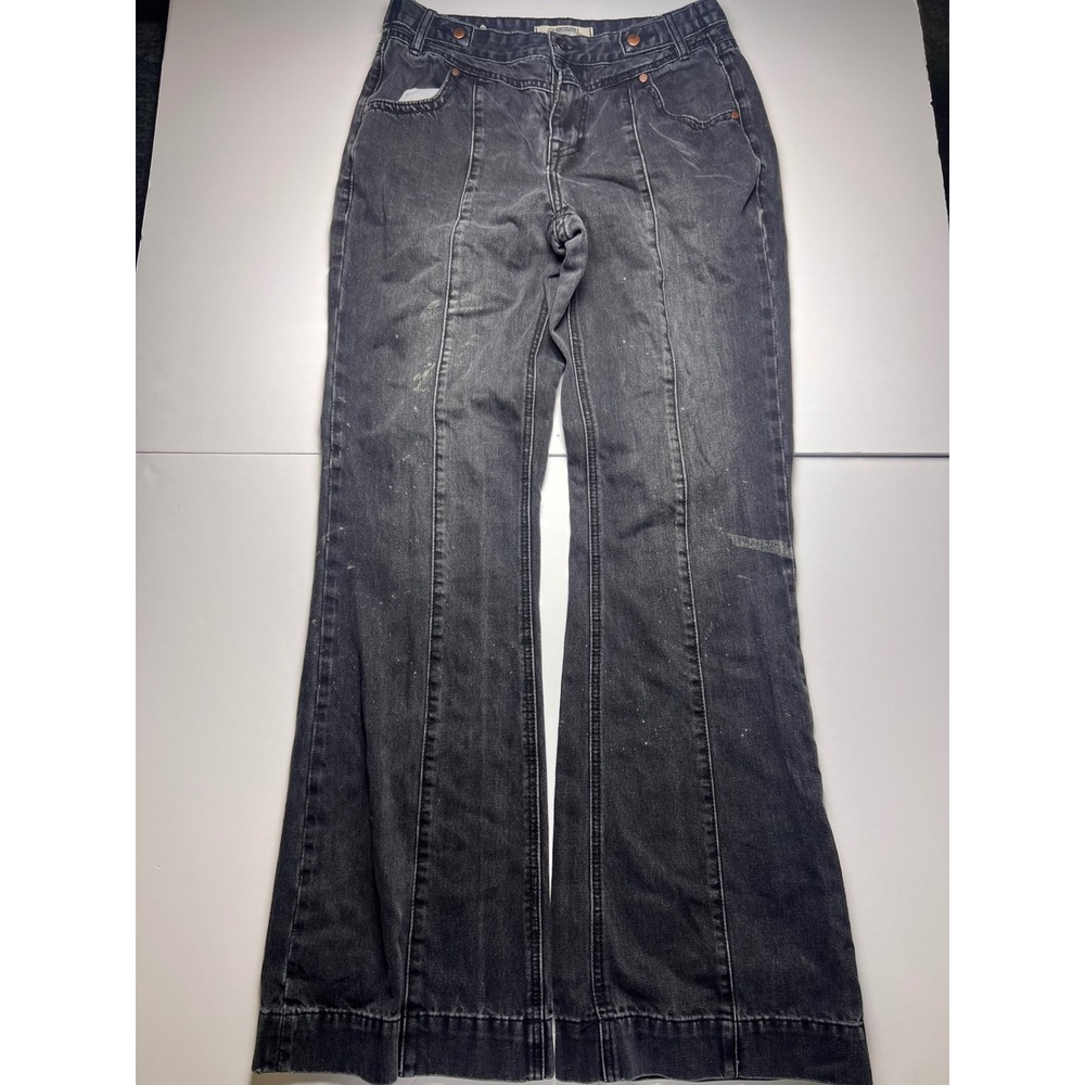 Rock & Roll Denim Trouser Jeans Women 29x36 Black High Rise Wide Leg Seam Detail